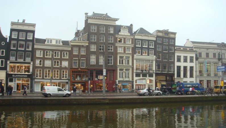 Типичный ряд домов вдоль канала в Амстердаме