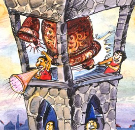 …Если подняться не до конца башенной лестницы, а только на 220 ступеней, оказываешься рядом с «Триумфальным» колоколом, отлитым Мельхиором де Хазе в 1680 году. Колокол весит 6т и имеет диаметр 2м. Его до сих пор используют для объявления особых событий…