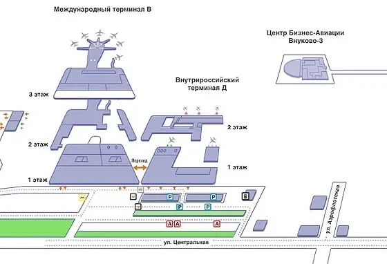 Аэропорт Внуково. Схема автомобильных парковок