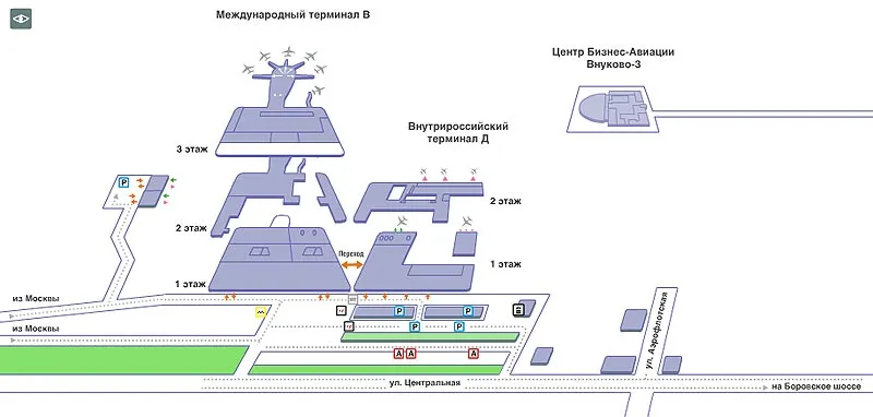 Аэропорт Внуково. Схема автомобильных парковок