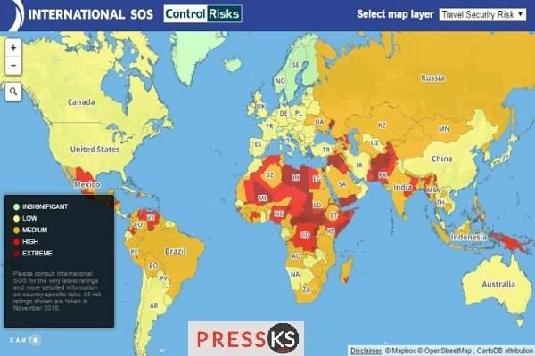 Составлена карта самых опасных стран для туристов в 2018 году