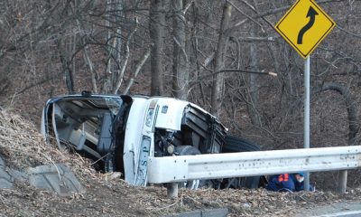 В Японии туристический автобус сорвался с обрыва