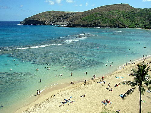 Ханаума Бэй (Hanauma Bay) - место, где можно подглядеть за обитателями кораллового рифа. Только осторожно! А то колнеки побьёте.