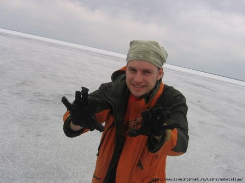 А прямо под ним лежит черная грязь. Она вонючая, сероводородная, но очень полезная. Раньше народ даже выкапывал в ней ямки и залегал в них лечиться.
Антошка - хрюшка! :)