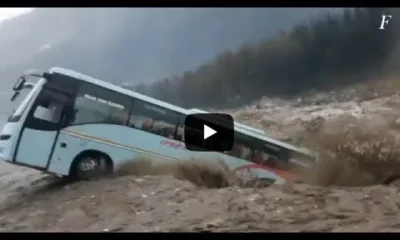 Автобусы смывает потоками воды в районе города Манали