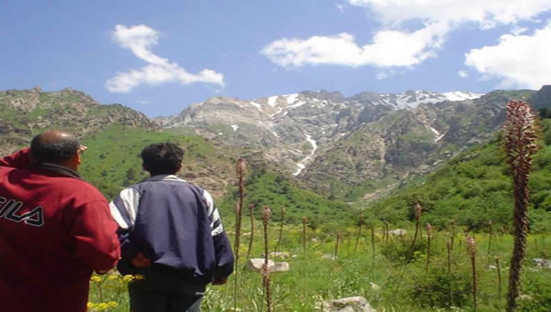 Вот такие красоты рассматривают Бахтияр и его товарищ. Перед ними – Чимганские горы.