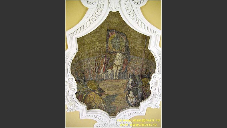 «Комсомольская» (Кольцевой линии, 1952): мозаичное панно свода «Дмитрий Донской накануне Куликовской битвы»