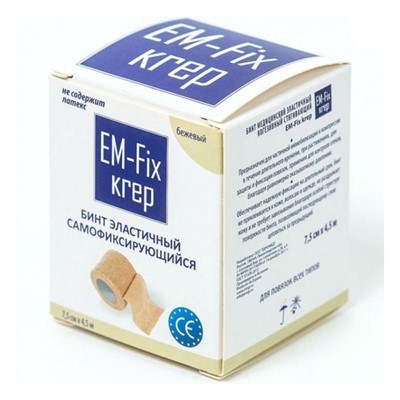 медицинский эластичный когезивный стягивающий EM-fix krep 7,5см х 4,5 м бежевый 7.5СМХ4.5М - Увеличить