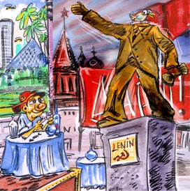 множество ресторанов (один из них назывался Красная Площадь), а слева-статуя Ленина без головы в 5 метров, обкаканная птицами, а скорее всего имитация под настоящий памятник… В этом ресторане, как я заметила, собирались любители «набраться» - все в лучших традициях русской культуры (к сожалению)